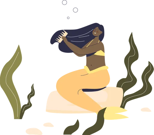 Meerjungfrau bürstet lange Haare  Illustration