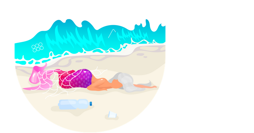 Meerjungfrau im Fischernetz gefangen  Illustration