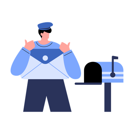 Meet Postman near mailbox  Illustration