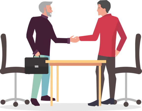 Meeting Of Two Businessmen And Business Handshake Business Partners Conclude Contract New Project Discussion Strategy Planning Conclusion Of Contract Concept Men Shake Hands In Agreement Illustration