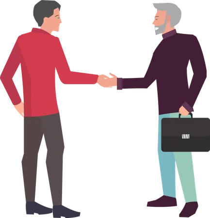 Meeting Of Two Businessmen And Business Handshake Business Partners Conclude Contract New Project Discussion Strategy Planning Conclusion Of Contract Concept Men Shake Hands In Agreement Illustration