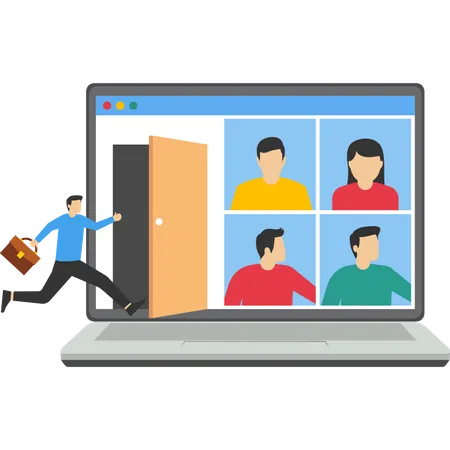 Remote School Class Video Call Conference Social Distancing During Quarantine Teleconference Webinar Vector Illustration Design Concept In Flat Style Illustration