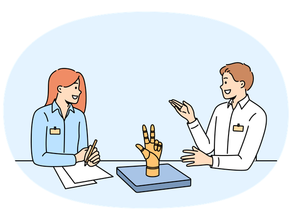 Meetings of office employees discussing robotization of production  Illustration