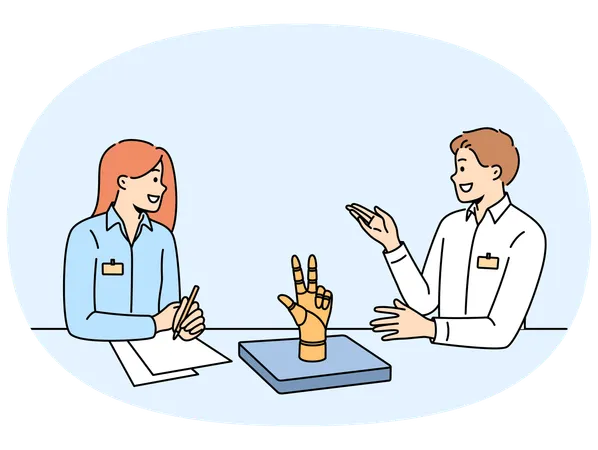 Meetings of office employees discussing robotization of production  Illustration