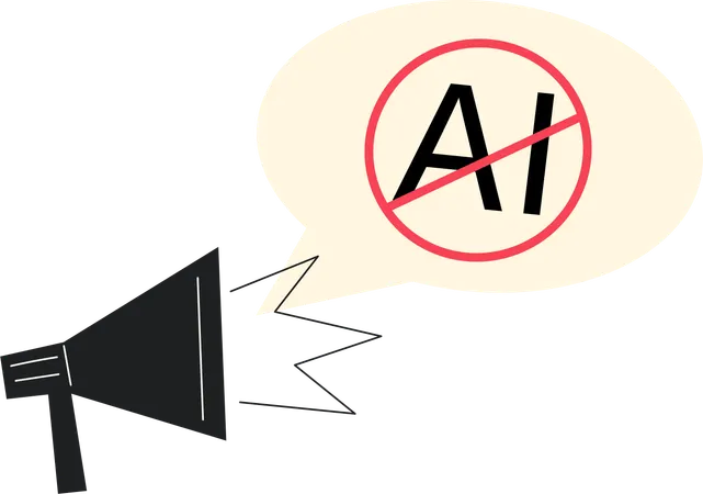 Megafone com mensagem anti-IA  Ilustração