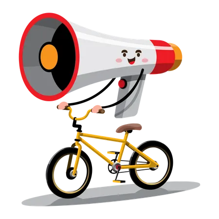 The Megaphone Rides A Bicycle And Announces A Message Flat Vector Illustration Character Design Illustration
