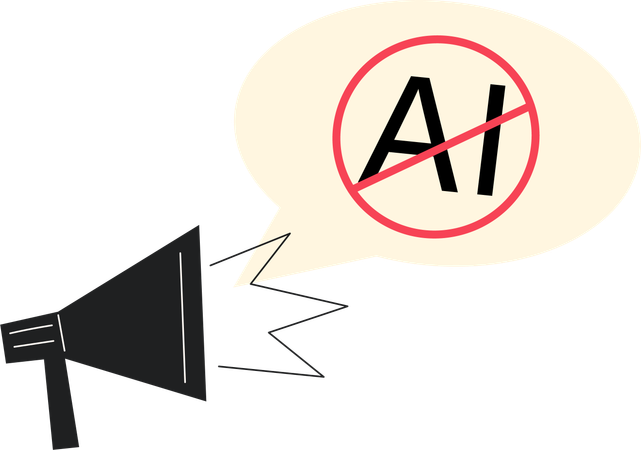 Megaphone with Anti-AI Message  Illustration