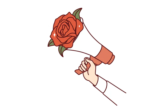 Megaphone With Flowers In Hands Of Man Metaphor For Peaceful Protest And Call For Pacifism Flowers With Bullhorn To Advertise Flower Delivery And Promote Bouquet Assembly Services In Florist Shop Illustration