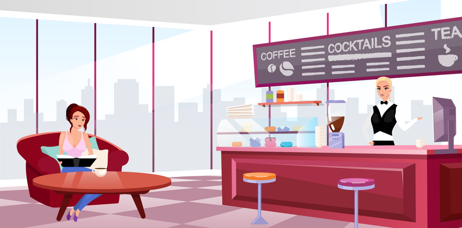 Interior de la cafetería Megapolis  Ilustración