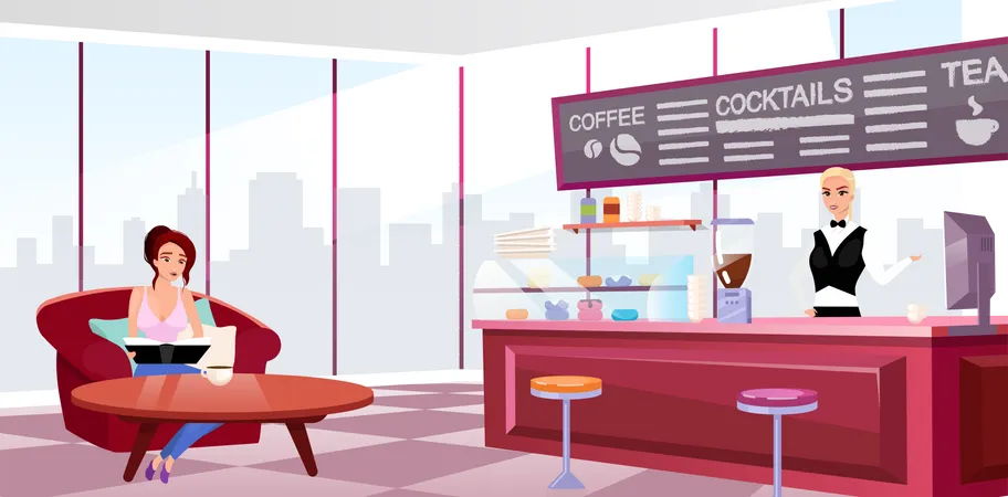 Megapolis coffeehouse interior Illustration