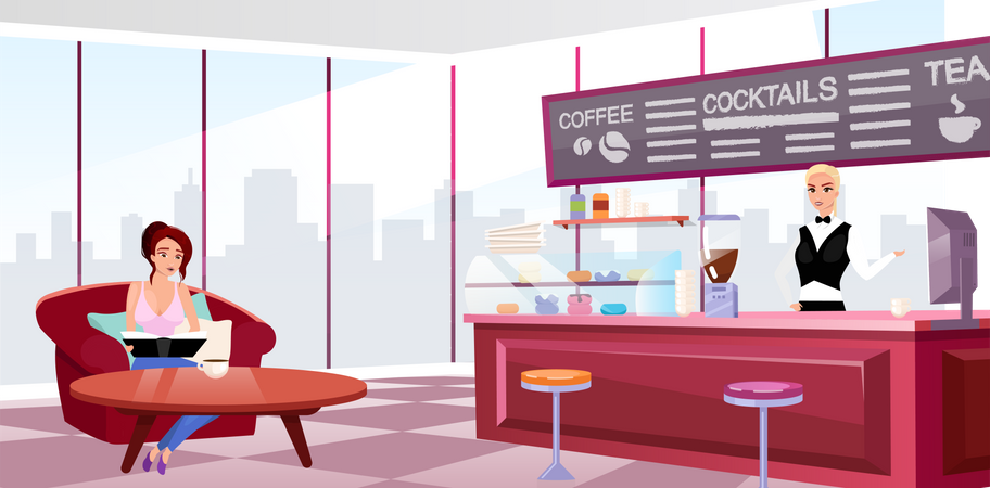 Megapolis coffeehouse interior  Illustration