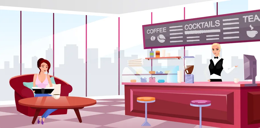 Megapolis coffeehouse interior  Illustration