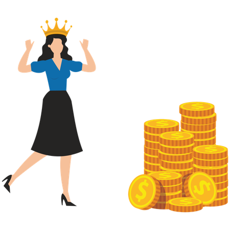 La meilleure employée féminine a réussi avec des piles d'or  Illustration