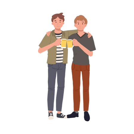 Meilleurs amis portant un toast avec de la bière  Illustration