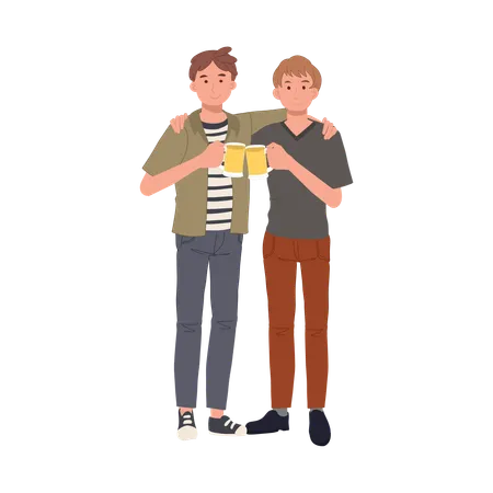 Meilleurs amis portant un toast avec de la bière  Illustration