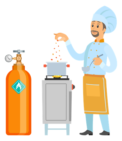 Meisterkoch kocht Essen im Restaurant  Illustration