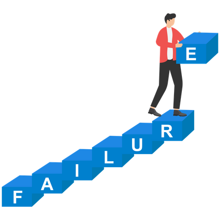 Mejorar desde el fracaso para subir escaleras hasta el éxito  Ilustración