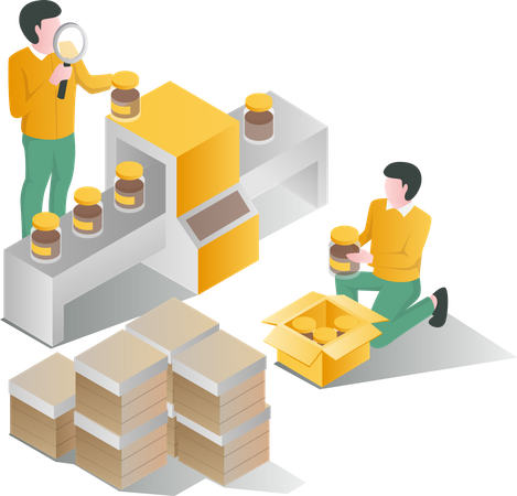 Processo de embalagem de produtos de mel e controle de qualidade  Ilustração