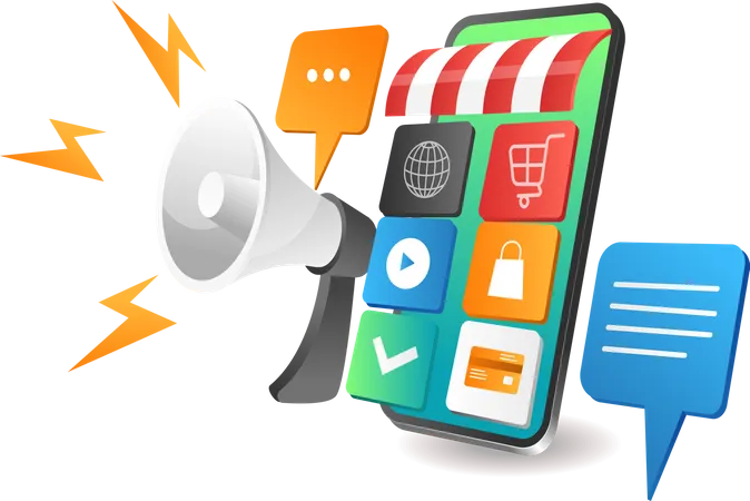 Melhor estratégia de marketing digital para aplicativos de comércio eletrônico para smartphones  Ilustração
