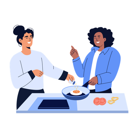 Melhores amigas cozinhando juntas  Ilustração