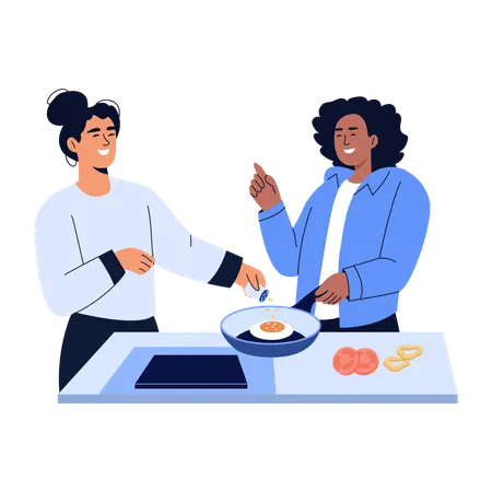 Melhores amigas cozinhando juntas  Ilustração