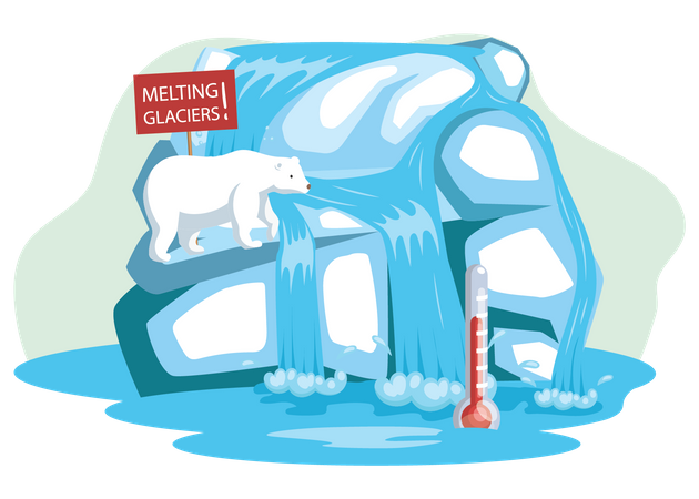 Melting glaciers and climate change  Illustration