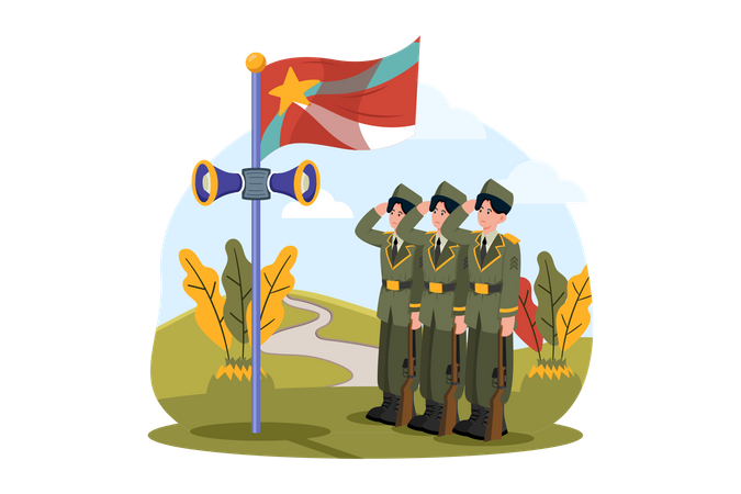 Members Of Armed Forces Participate In Flag-raising Ceremonies  Illustration