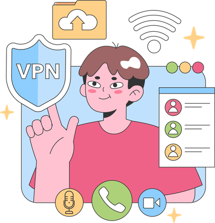 Un membre de l'équipe virtuelle présente un VPN sécurisé  Illustration