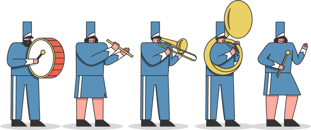 Membres de l'orchestre avec des instruments de musique en uniforme  Illustration