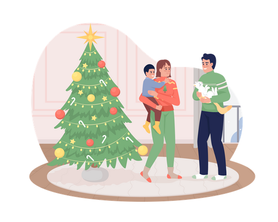 Membres de la famille à Noël  Illustration