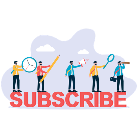 Membres d'entreprise s'abonnant à l'application de médias sociaux  Illustration