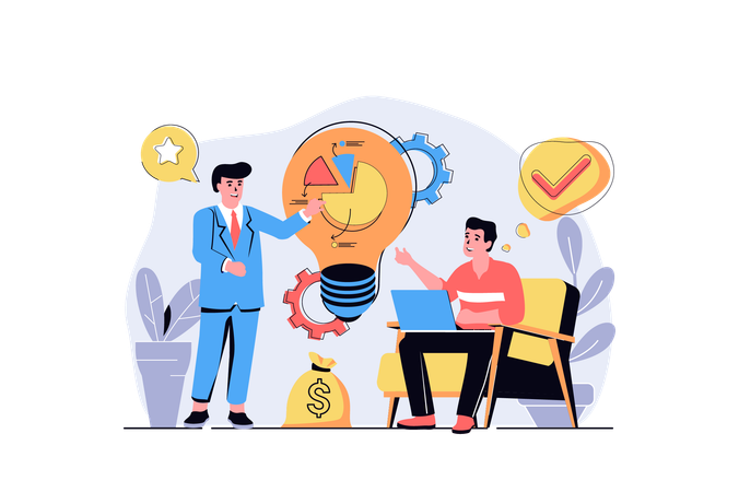 Men analyzing financial data  Illustration