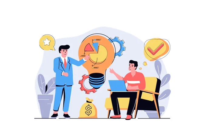 Men analyzing financial data  Illustration