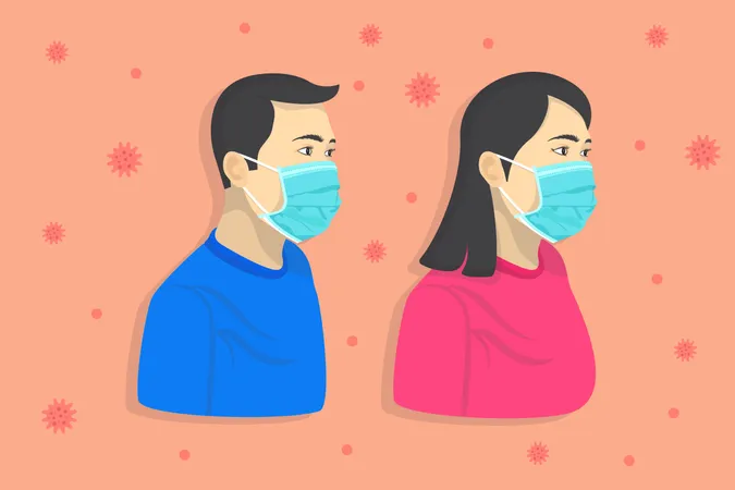 Men and Woman with face masks  Illustration