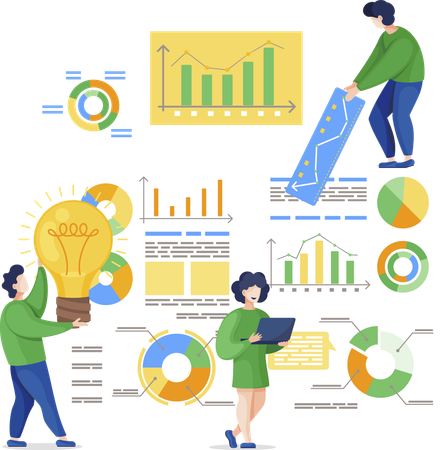 Men and Woman Working on Business Reports Together  Illustration