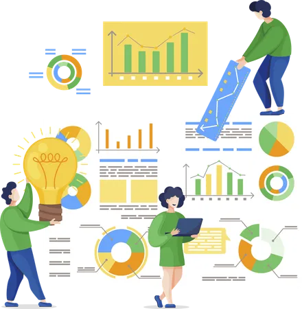 Men and Woman Working on Business Reports Together  Illustration