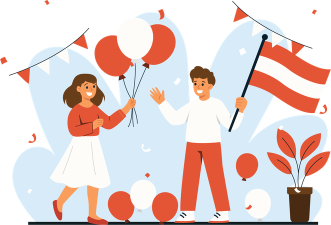 Men and Women Celebrate Austria Independence Day  Illustration