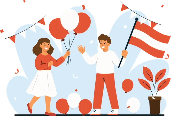 Men and Women Celebrate Austria Independence Day  Illustration