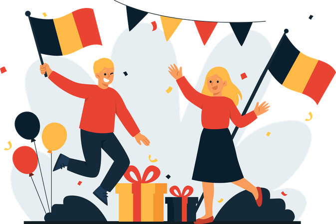 Men and Women Celebrate Belgium Independence Day  Illustration
