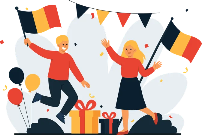 Men and Women Celebrate Belgium Independence Day  Illustration