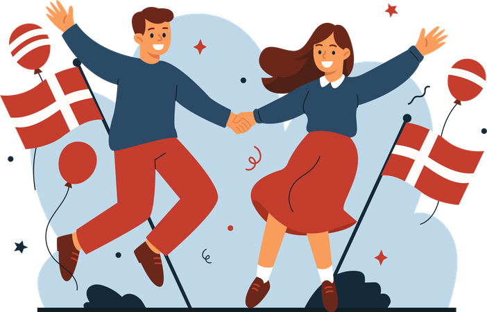 Men and Women Celebrate Denmark Independence Day  Illustration