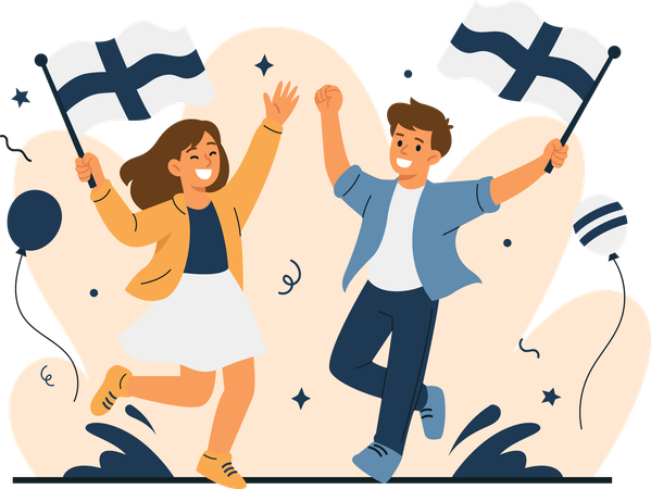 Men and Women Celebrate FInland Independence Day  Illustration