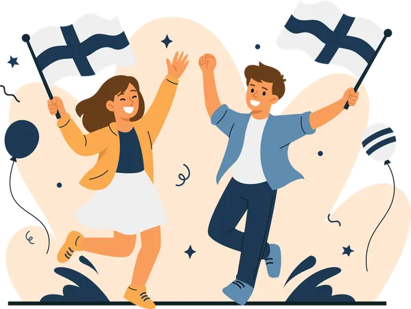 Men and Women Celebrate FInland Independence Day  Illustration