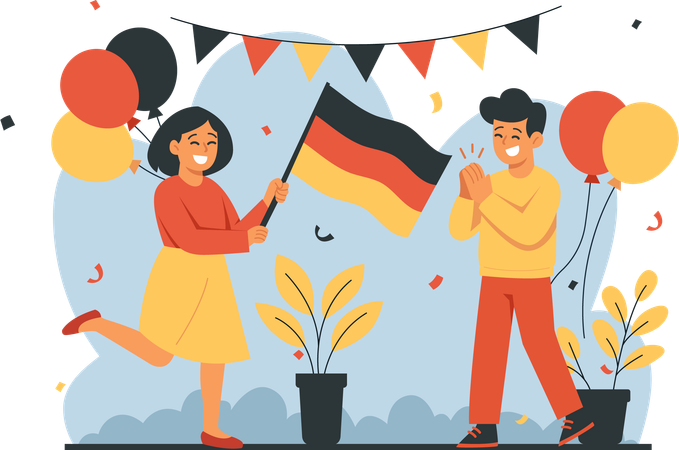 Men and Women Celebrate Germany Independence Day  Illustration