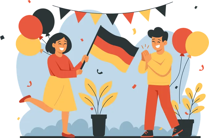 Men and Women Celebrate Germany Independence Day  Illustration