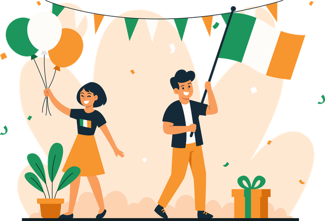 Men and Women Celebrate Ireland Independence Day  Illustration