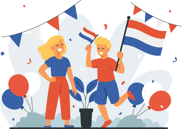 Men and Women Celebrate Netherland Independence Day  Illustration