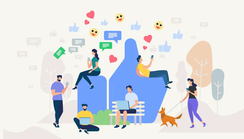 Men and Women Communicate in Social Media Networks Illustration