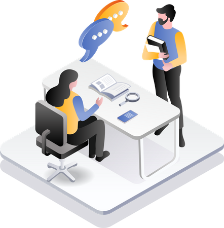 Men and women having a discussion at the desk  Illustration