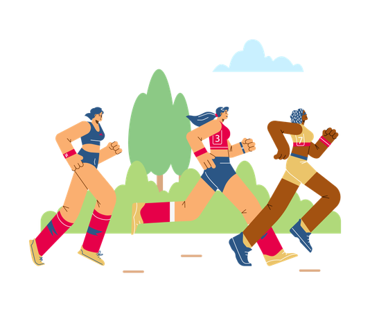 Men and women marathoners Running  Illustration